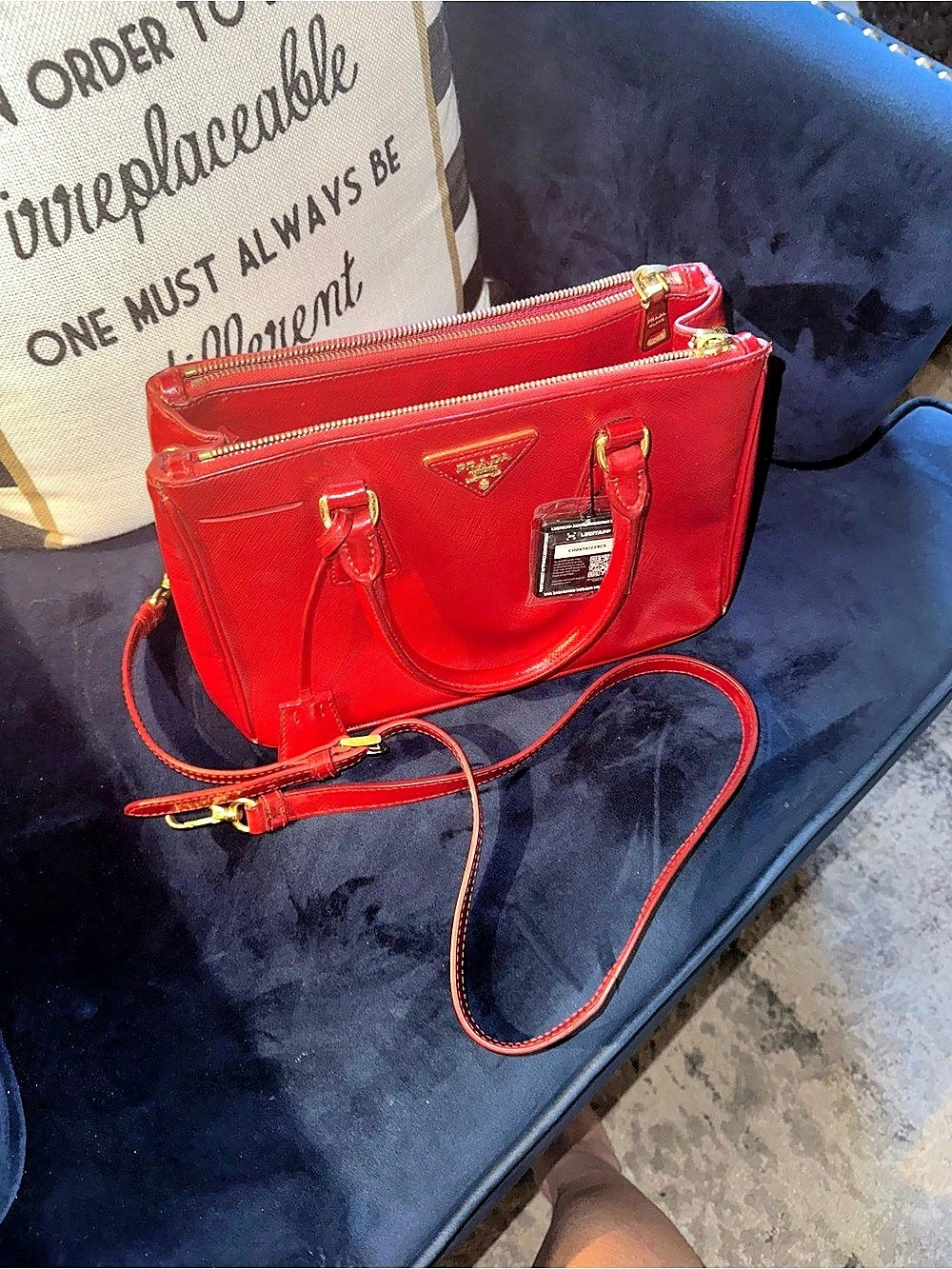 Prada Saffiano Lux Galleria Double Zip Tote Red Satchel